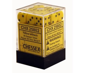 Opaque 36 * D6 Yellow / Black 12mm Chessex Dice (CHX25802)