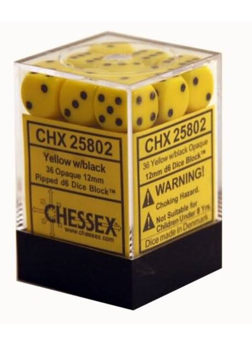 Opaque 36 * D6 Yellow / Black 12mm Chessex Dice (CHX25802)