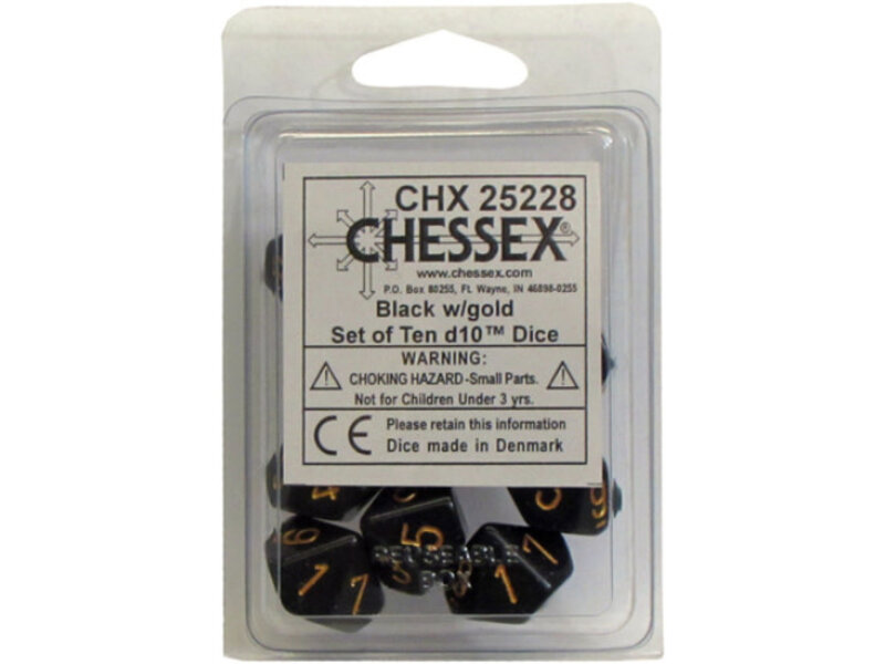 Chessex Opaque 10 * D10 Black / Gold Chessex Dice (CHX25228)