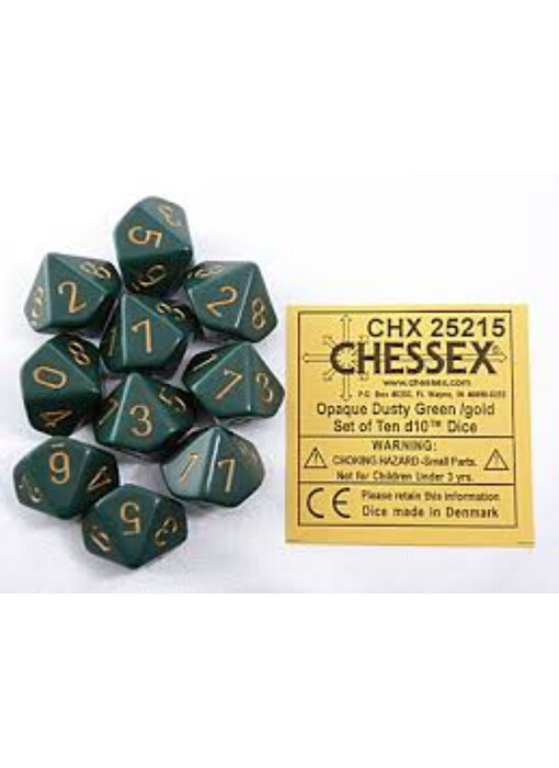 Opaque 10 * D10 Dusty Green / Copper Chessex Dice (CHX25215)