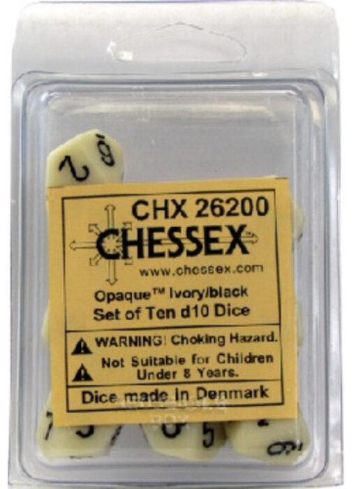 Opaque 10 * D10 Ivory / Black Chessex Dice (CHX26200)