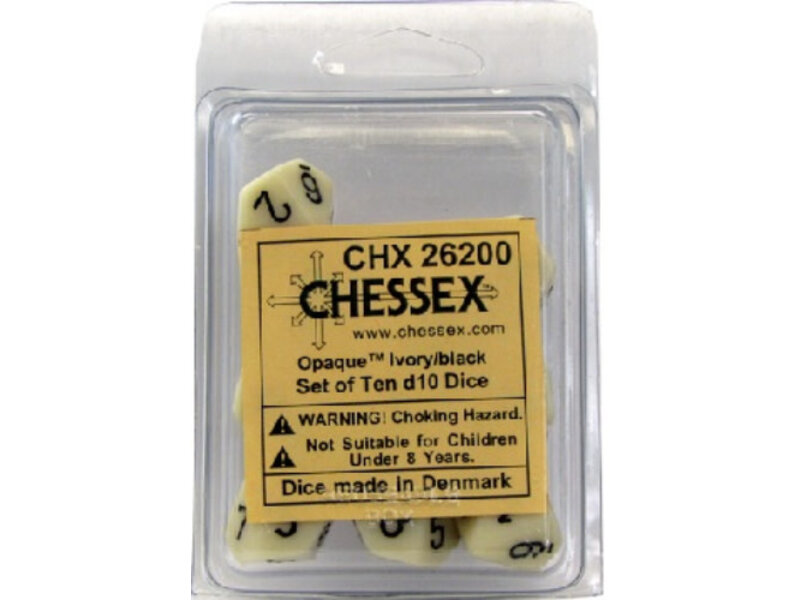 Chessex Opaque 10 * D10 Ivory / Black Chessex Dice (CHX26200)