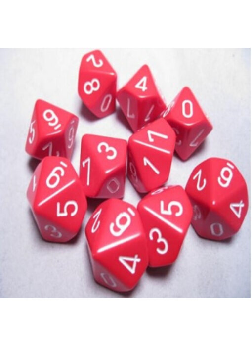 Opaque 10 * D10 Red / White Chessex Dice (CHX26204)