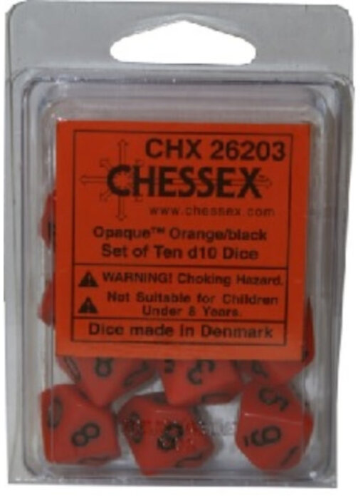 Opaque 10 * D10 Orange / Black Chessex Dice (CHX26203)