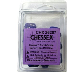 Opaque 10 * D10 Purple / White Chessex Dice (CHX26207)