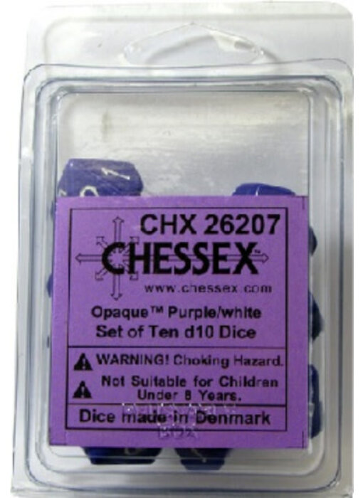 Opaque 10 * D10 Purple / White Chessex Dice (CHX26207)