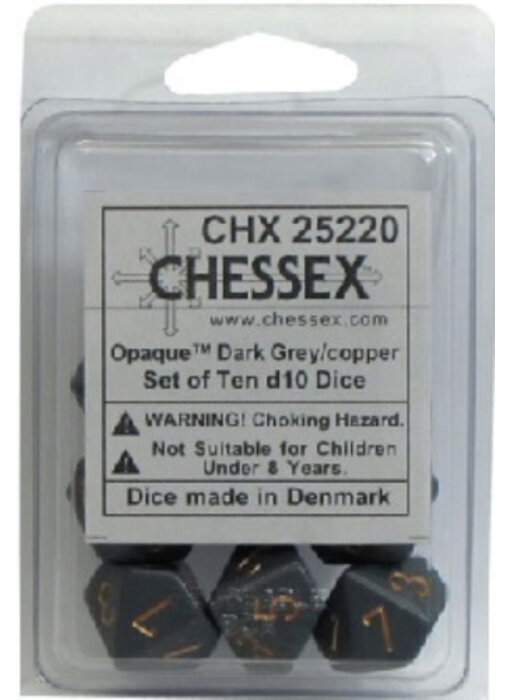 Opaque 10 * D10 Dark Grey / Copper Chessex Dice (CHX25220)