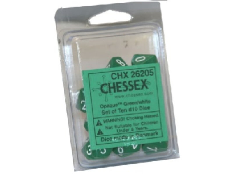 Chessex Opaque 10 * D10 Green / White Chessex Dice (CHX26205)