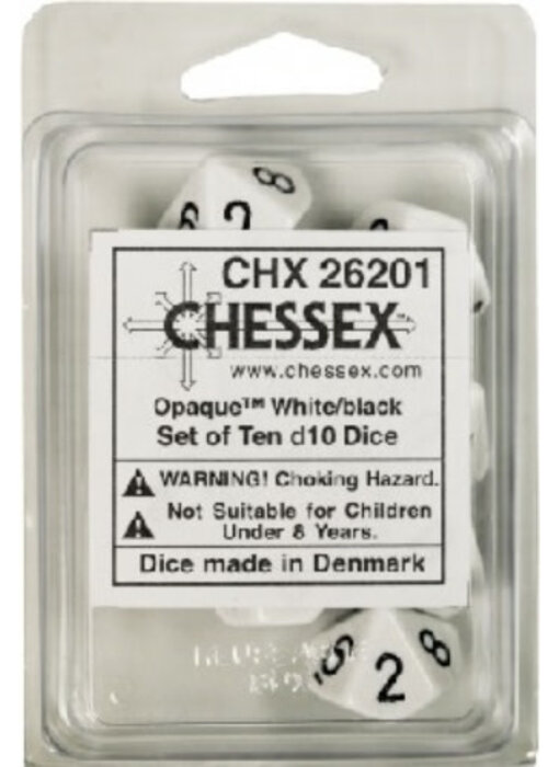 Opaque 10 * D10 White / Black Chessex Dice (CHX26201)