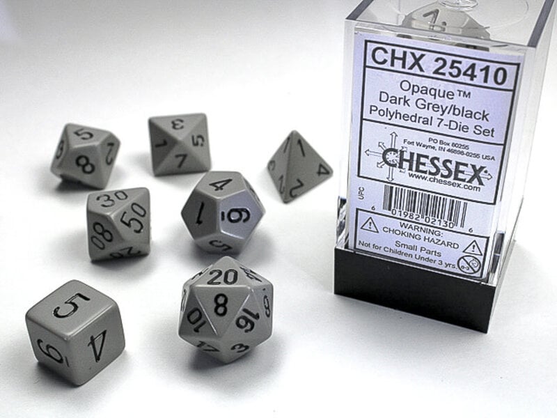 Chessex Opaque 7-Die Set Dark Grey / Black Chessex Dice (CHX25410)