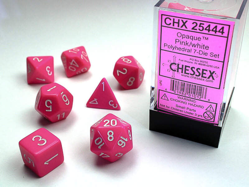 Chessex Opaque 7-Die Set Pink / White Chessex Dice (CHX25444)