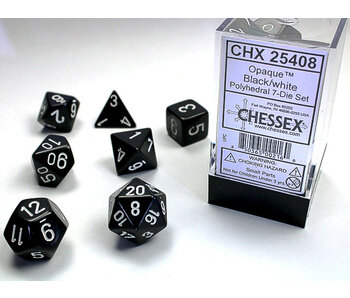 Opaque 7-Die Set Black / White Chessex Dice (CHX25408)