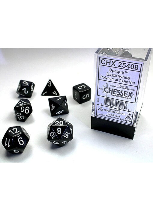 Opaque 7-Die Set Black / White Chessex Dice (CHX25408)
