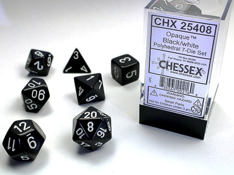 Chessex Opaque 7-Die Set Black / White Chessex Dice (CHX25408)