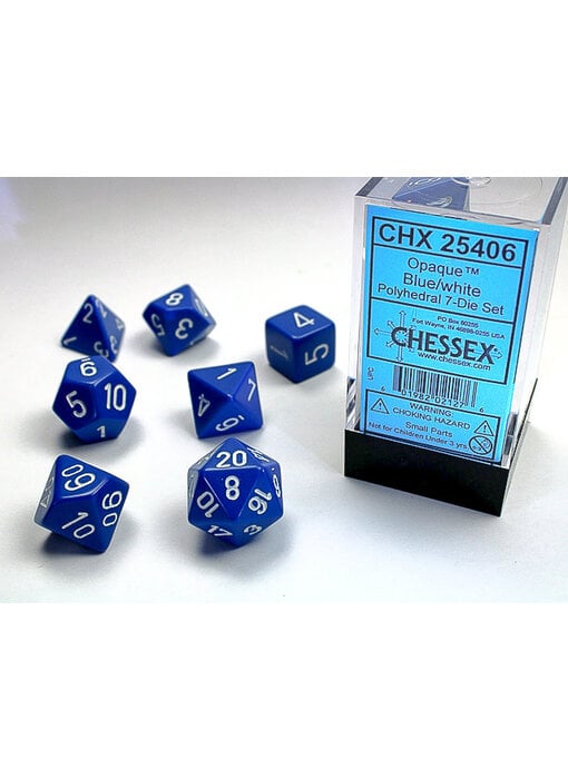 Opaque 7-Die Set Blue / White Chessex Dice (CHX25406)