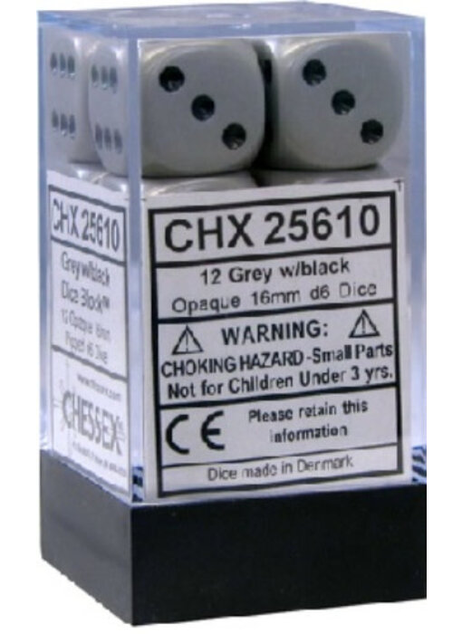 Opaque 12 * D6 Dark Grey / Black 16mm Chessex Dice (CHX25610)