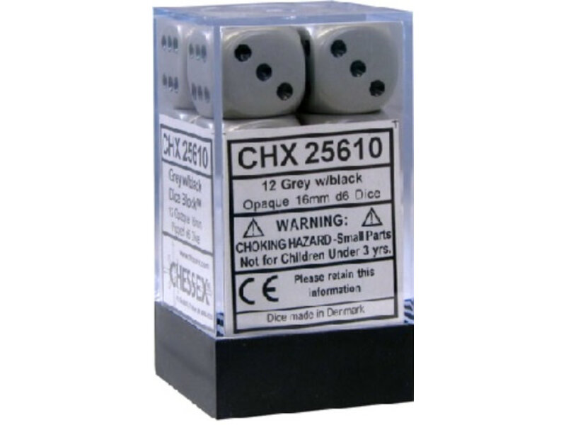 Chessex Opaque 12 * D6 Dark Grey / Black 16mm Chessex Dice (CHX25610)