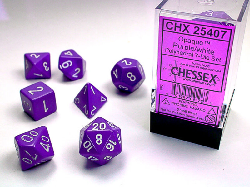 Chessex Opaque 7-Die Set Purple / White Chessex Dice (CHX25407)