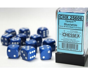 Opaque 12 * D6 Blue / White 16mm Chessex Dice (CHX25606)