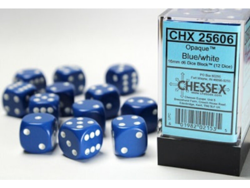 Chessex Opaque 12 * D6 Blue / White 16mm Chessex Dice (CHX25606)