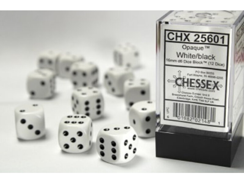 Chessex Opaque 12 * D6 White / Black 16mm Chessex Dice (CHX25601)