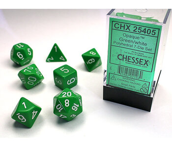 Opaque 7-Die Set Green / White Chessex Dice (CHX25405)