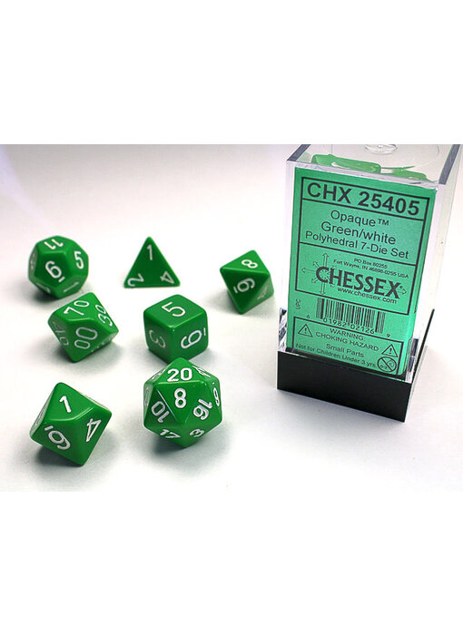 Opaque 7-Die Set Green / White Chessex Dice (CHX25405)