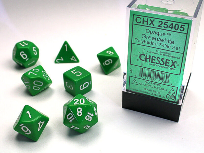 Chessex Opaque 7-Die Set Green / White Chessex Dice (CHX25405)