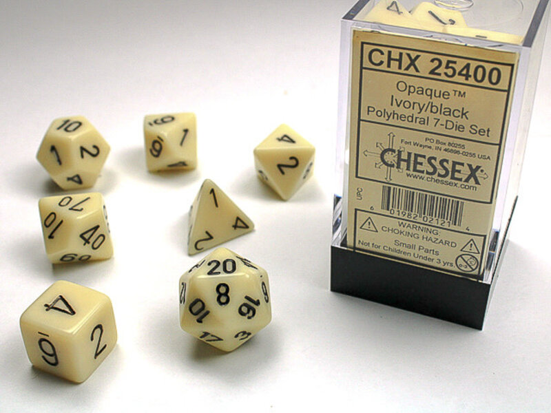 Chessex Opaque 7-Die Set Ivory / Black Chessex Dice (CHX25400)