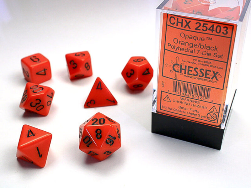 Chessex Opaque 7-Die Set Orange / Black Chessex Dice (CHX25403)