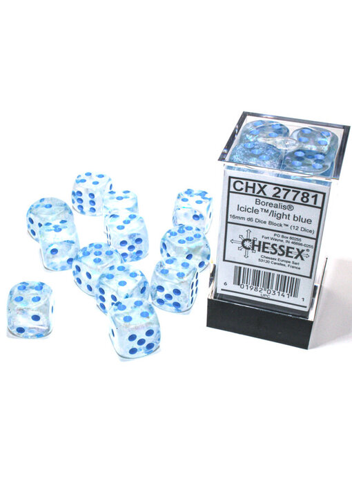 Borealis 12 * D6 Icicle / Light Blue 16mm Luminary Chessex Dice (CHX27781)