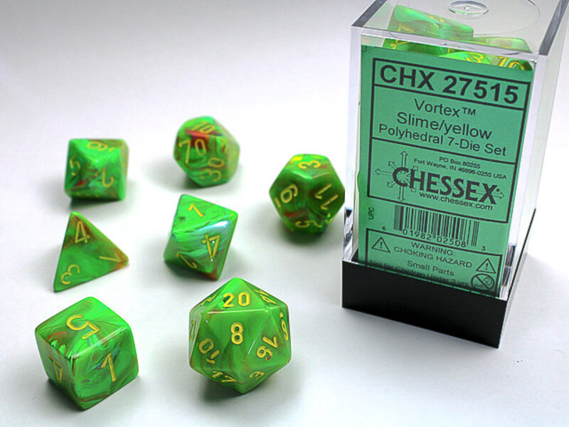 Chessex Vortex 7-Die Set Slime / Yellow Chessex Dice (CHX27515)