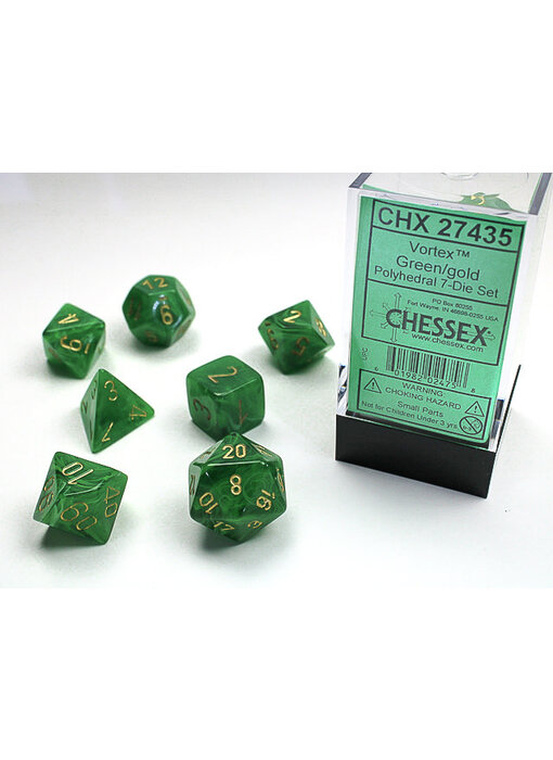 Vortex 7-Die Set Green / Gold Chessex Dice (CHX27435)