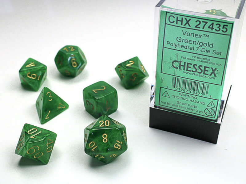 Chessex Vortex 7-Die Set Green / Gold Chessex Dice (CHX27435)