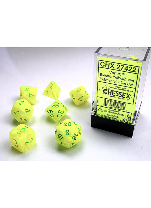 Vortex 7-Die Set Electric Yellow / Green Chessex Dice (CHX27422)