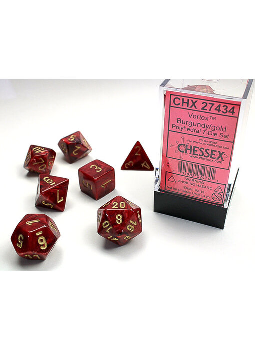 Vortex 7-Die Set Burgundy / Gold Chessex Dice (CHX27434)
