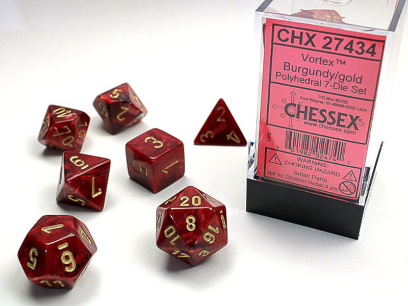 Chessex Vortex 7-Die Set Burgundy / Gold Chessex Dice (CHX27434)