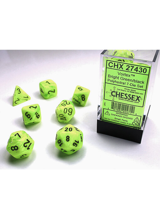 Vortex 7-Die Set Bright Green / Black Chessex Dice (CHX27430)