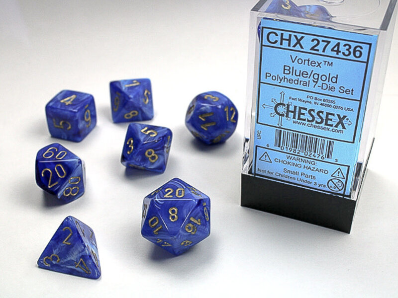 Chessex Vortex 7-Die Set Blue / Gold Chessex Dice (CHX27436)