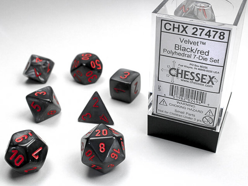 Chessex Velvet 7-Die Set Black / Red Chessex Dice (CHX27478)