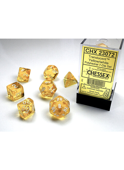 Translucent 7-Die Set Yellow W / White Chessex Dice (CHX23072)