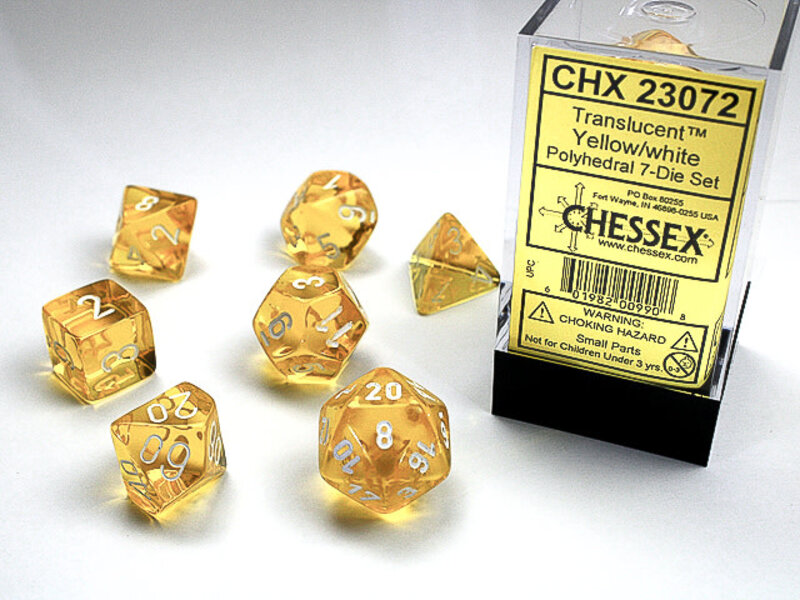 Chessex Translucent 7-Die Set Yellow W / White Chessex Dice (CHX23072)