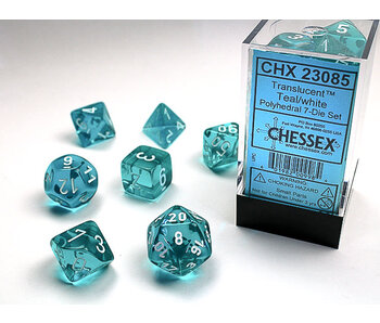 Translucent 7-Die Set Teal / White - New Version Chessex Dice (CHX23085)