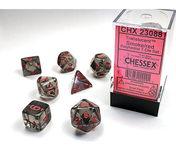 Translucent 7-Die Set Smoke W / Red Chessex Dice (CHX23088)