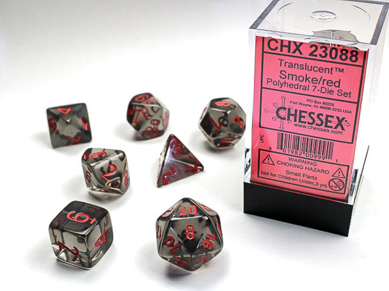 Chessex Translucent 7-Die Set Smoke W / Red Chessex Dice (CHX23088)