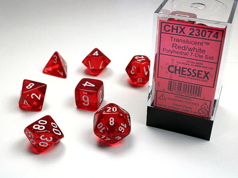 Chessex Translucent 7-Die Set Red / White - New Version Chessex Dice (CHX23074)
