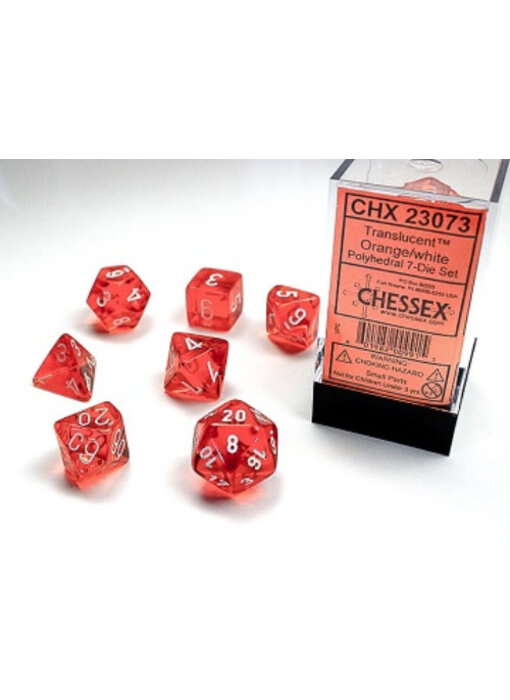 Translucent 7-Die Set Orange W / White Chessex Dice (CHX23073)