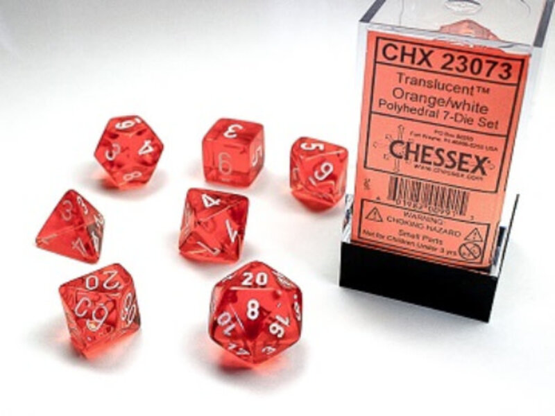Chessex Translucent 7-Die Set Orange W / White Chessex Dice (CHX23073)