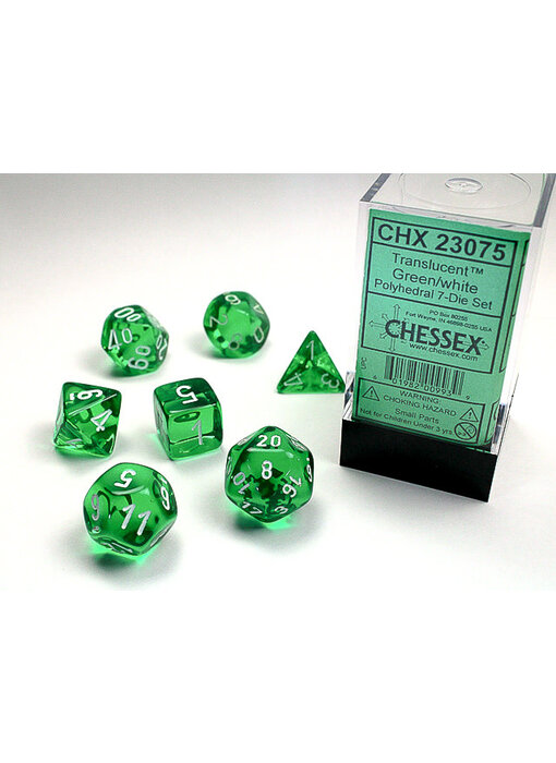 Translucent 7-Die Set Green / White - New Version Chessex Dice (CHX23075)