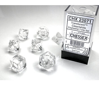 Translucent 7-Die Set Clear W / White Chessex Dice (CHX23071)